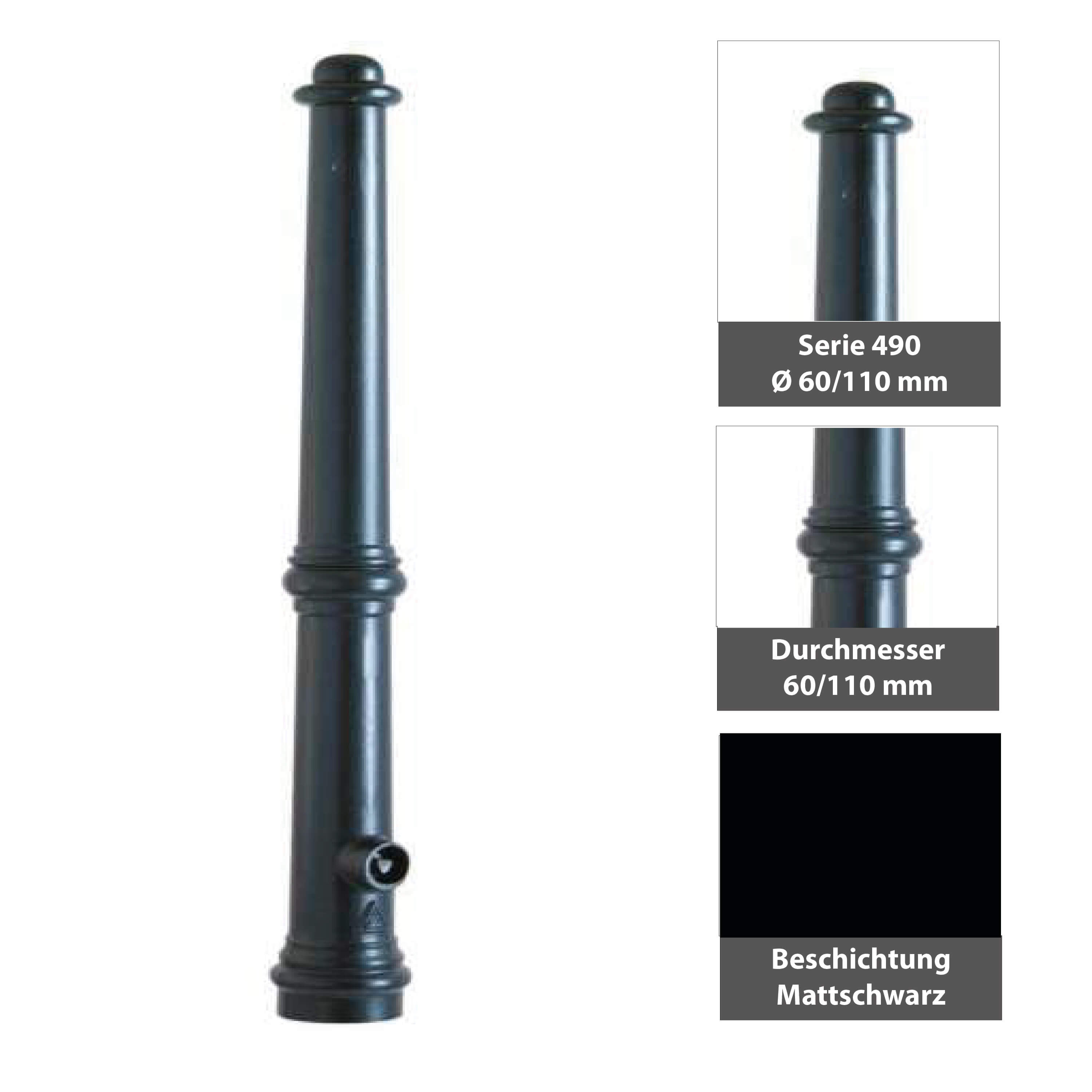 Alu-Stilpfosten Ø 60 / 110 mm Serie 490 ortsfest zum einbetonieren