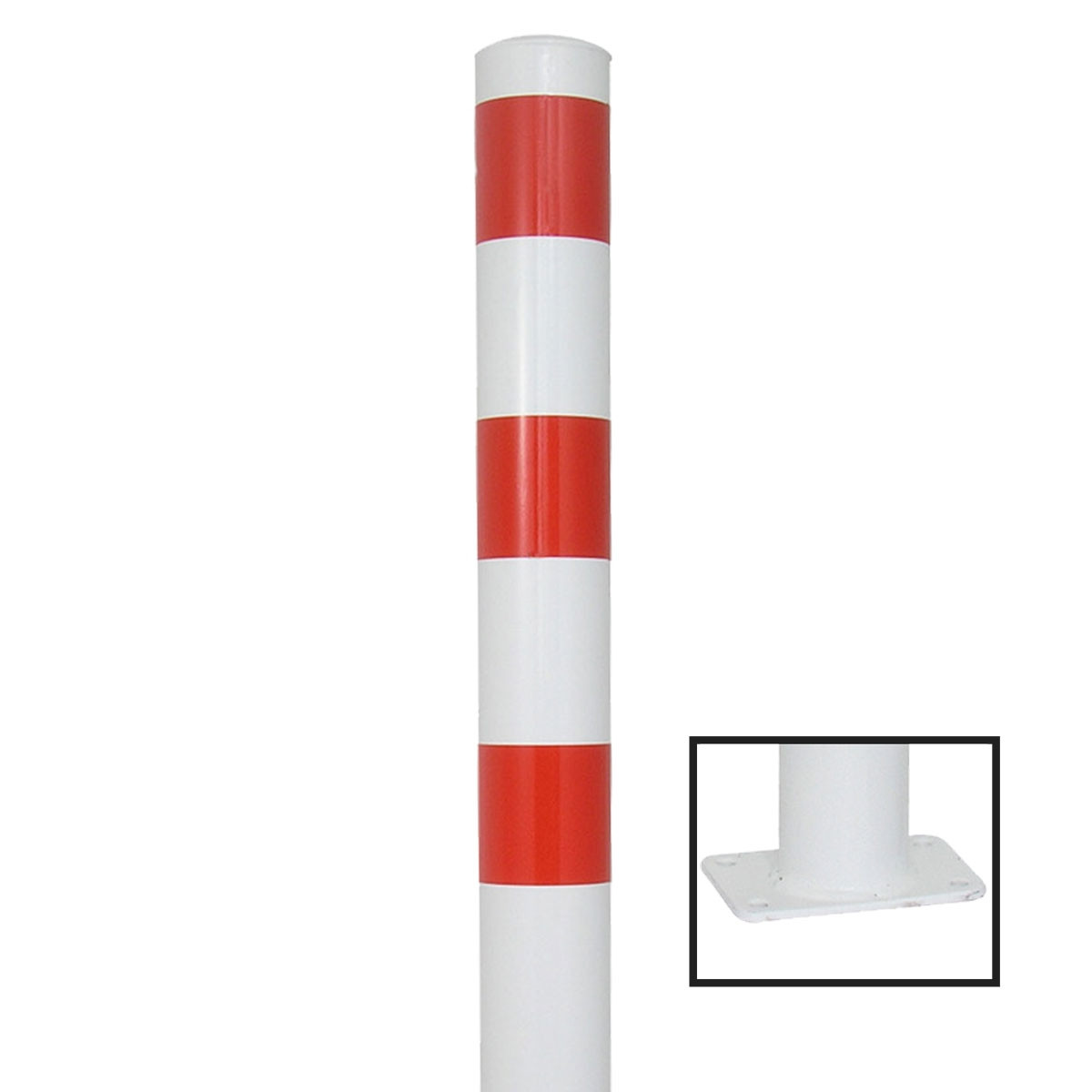 Absperrpfosten 102 mm Stahlrohr weiß besch. / rote Streifen für Dübelbefestigung