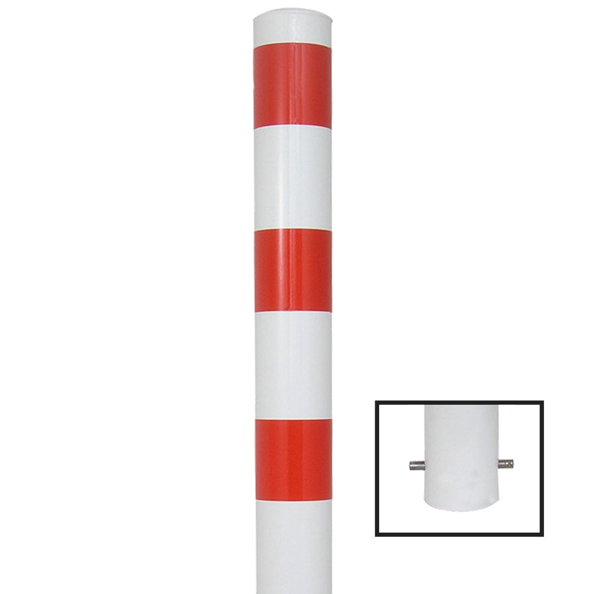 Absperrpfosten 108 mm Stahlrohr weiß besch. / rote Streifen zum einbetonieren