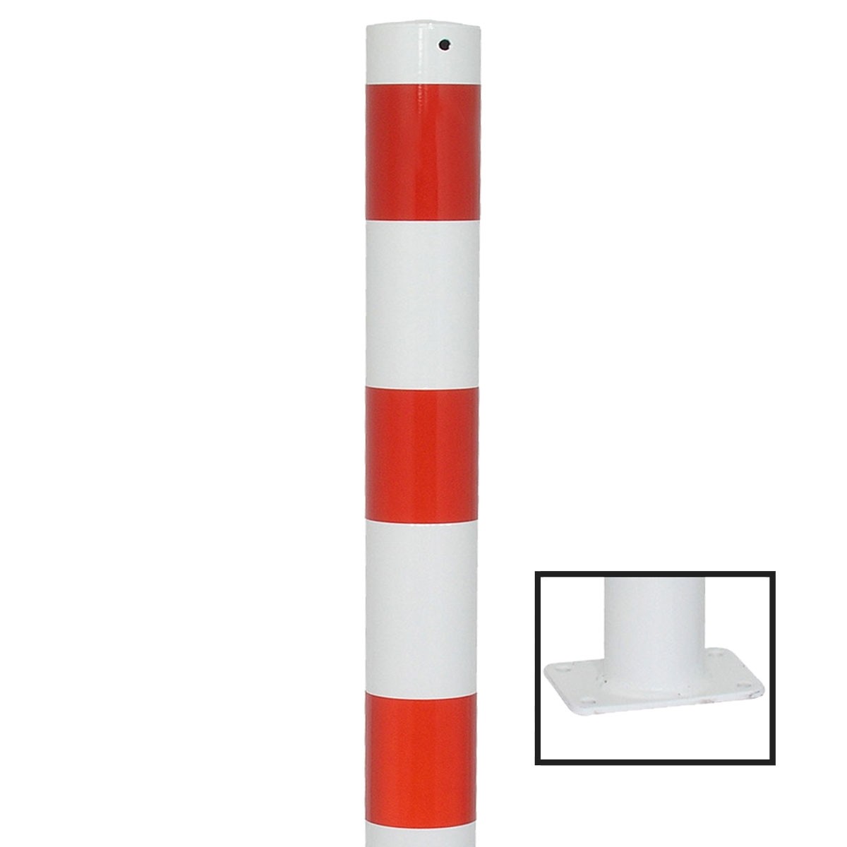 Absperrpfosten 108 mm Stahlrohr weiß besch. / rote Streifen für Dübelbefestigung
