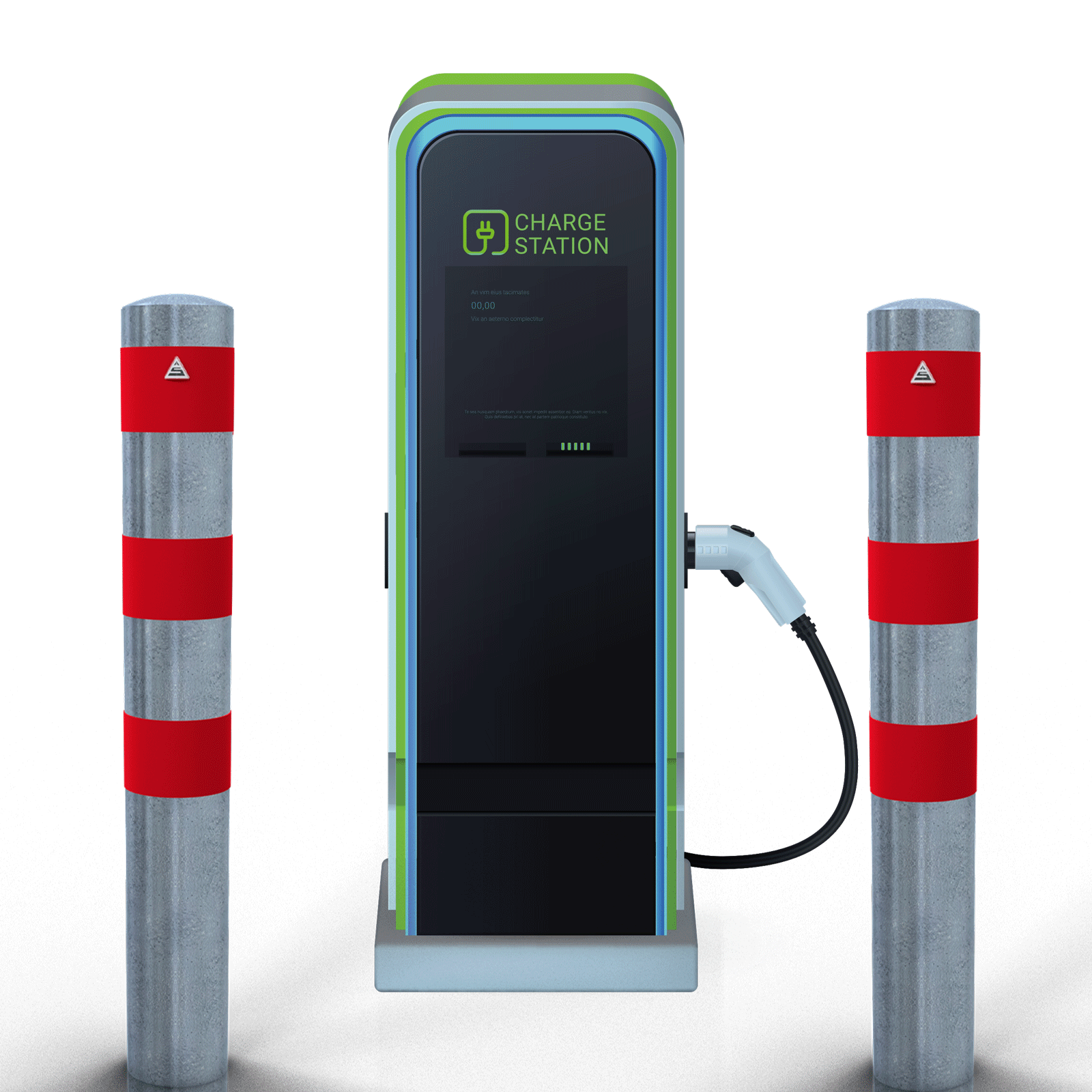 Rammschutzpoller Ø 152 mm E-Ladesäulenschutz feuerverzinkt mit 3 roten Streifen