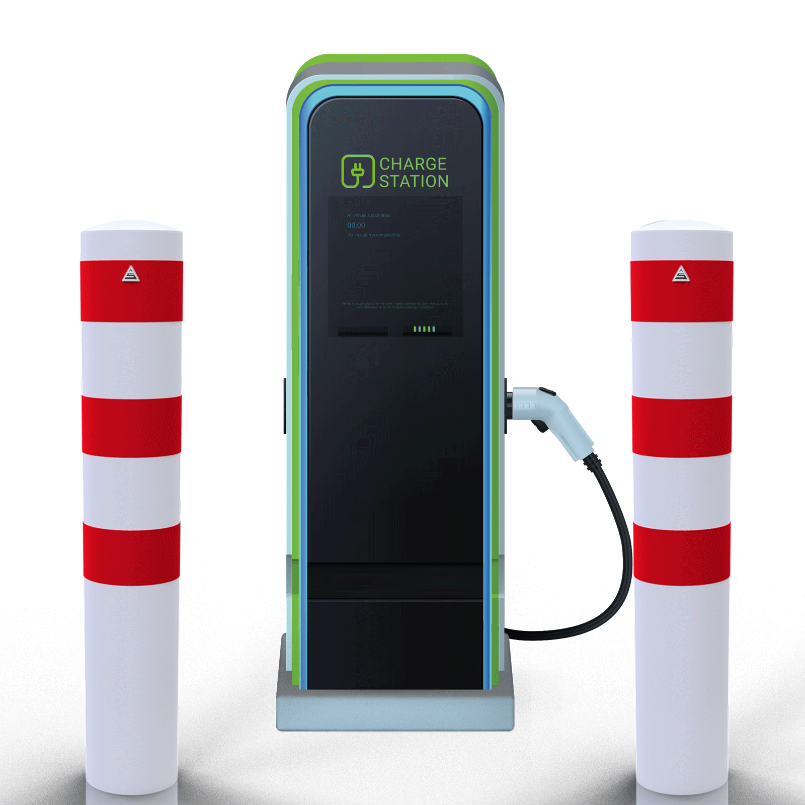 Rammschutzpoller Ø 193 mm E-Ladesäulenschutz weiß beschichtet mit 3 roten Streifen