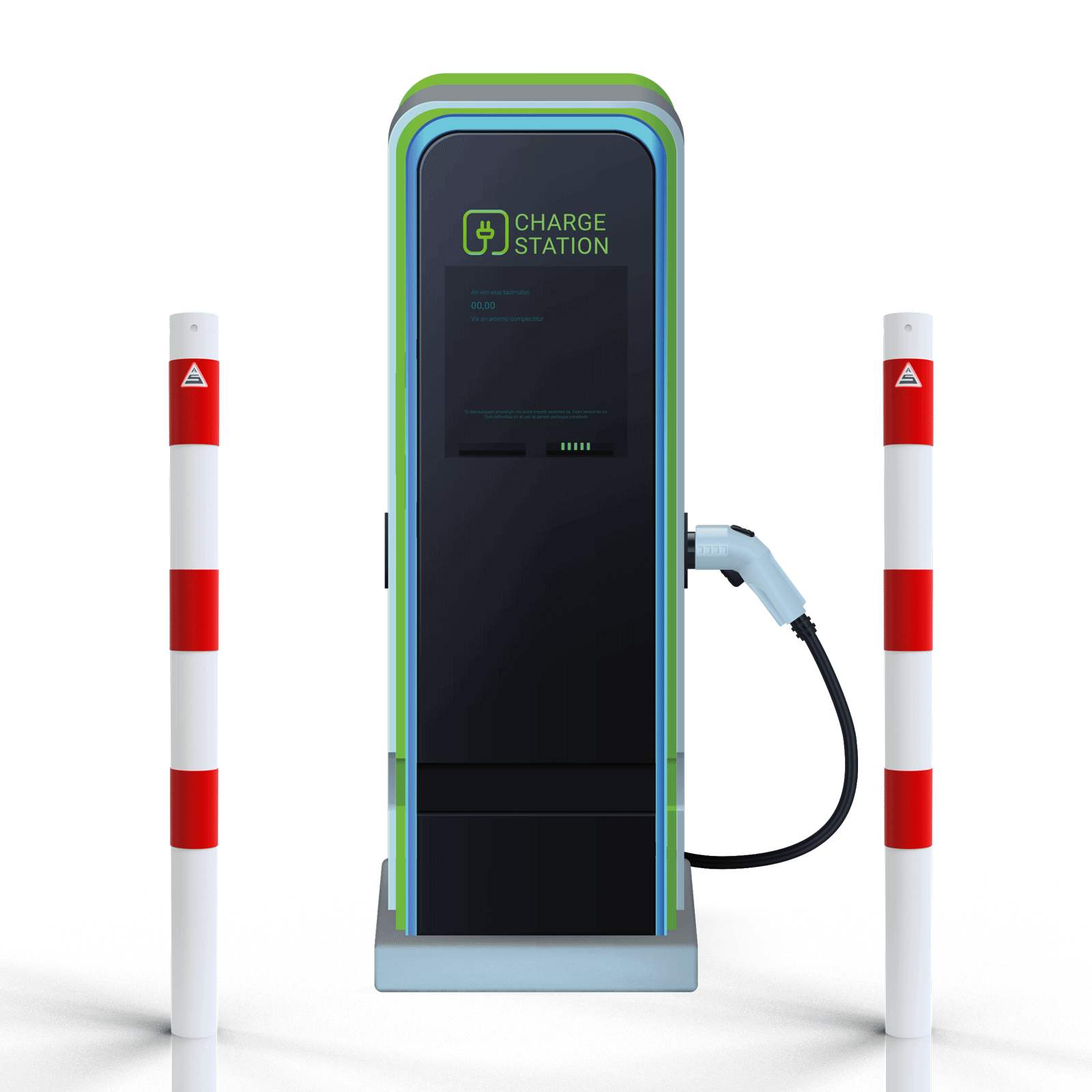 Absperrpfosten Ø 60 mm  E-Ladesäulenschutz weiß beschichtet mit 3 roten Streifen