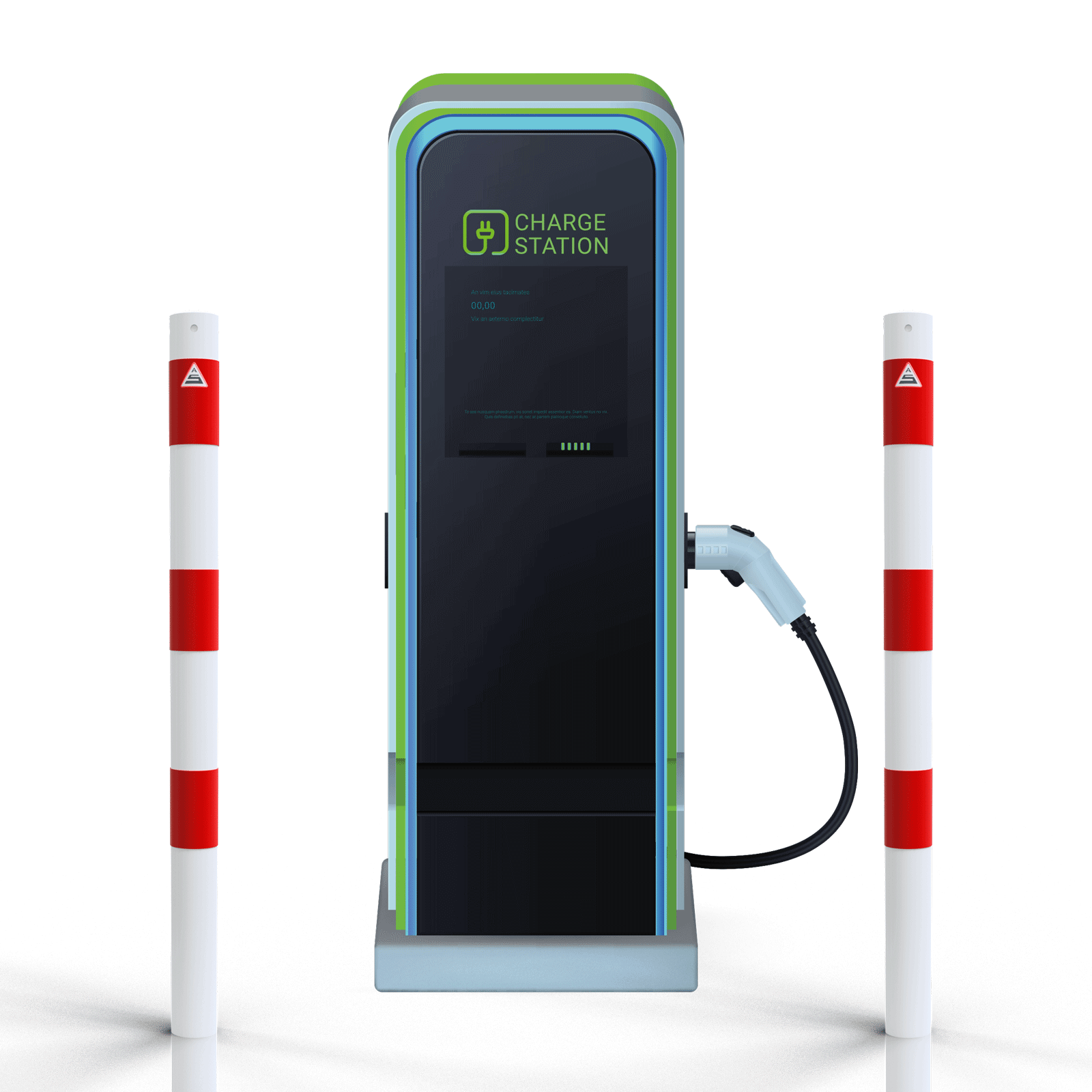 Absperrpfosten Ø 76 mm  E-Ladesäulenschutz weiß beschichtet mit 3 roten Streifen