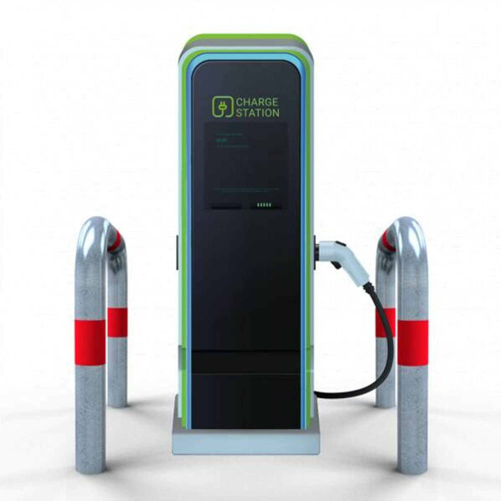 Rammschutzbügel Ø 76 mm E-Ladesäulenschutz Breite 750 mm Höhe 1000 mm feuerverzinkt mit rote Streifen