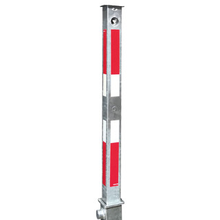 Absperrpfosten 70 x 70 mm Stahlrohr feuerverzinkt mit weiß rot Leuchtstreifen vollversenkbar mit Dreikant