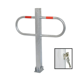 Parkplatzsperre 70 x 70 mm Stahlrohr Überflur 900 mm umlegbar mit Profilzylinderschloss feuerverzinkt