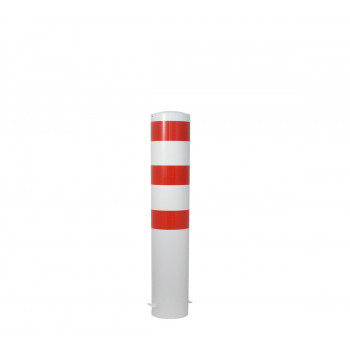 Stahlrohrpoller Ø 152 mm mit Stahlkappe zum anschrauben -weiß besch, / rote Streifen mit- zum einbetonieren-1500 mm