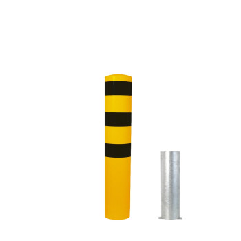 Stahlrohrpoller Ø 152 x 3,2 mm herausnehmbar ohne Verschluss gelb / schwarz H 1500 mm inkl. Bodenhülse