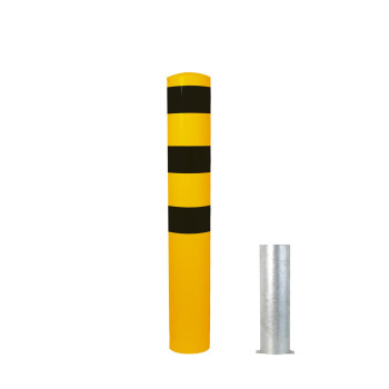 Stahlrohrpoller Ø 152 x 3,2 mm herausnehmbar ohne Verschluss gelb / schwarz H 2000 mm inkl. Bodenhülse