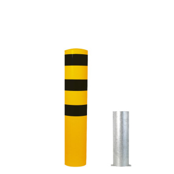 Stahlrohrpoller Ø 193 x 3,6 mm herausnehmbar ohne Verschluss gelb / schwarz H1500 mm inkl. Bodenhülse