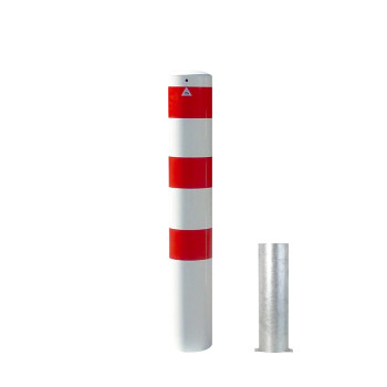 Stahlrohrpoller Ø 193 mm-weiß besch, / rote Streifen- herausnehmbar ohne Verschluss-2000 mm inkl. Bodenhülse