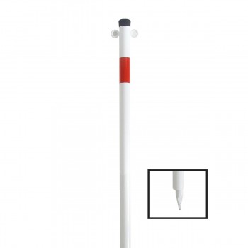 Absperrpfosten 42 mm Stahlrohr + 2 Ösen weiß besch. / rote Streifen zum einschlagen