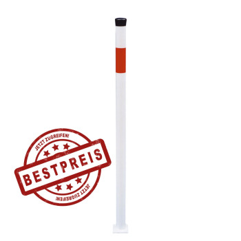 Absperrpfosten 42 mm Stahlrohr weiß besch. / rote Streifen für Dübelbefestigung