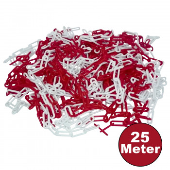 Absperrkette aus Kunststoff 25 Meter-6 mm-rot/weiß