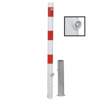 Absperrpfosten 60 mm Stahlrohr weiß besch. / rote Streifen herausnehmbar mit Dreikant