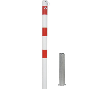 Absperrpfosten 60 mm Stahlrohr + 1 Öse weiß besch. / rote Streifen herausnehmbar ohne Verschluss inkl. Bodenhülse