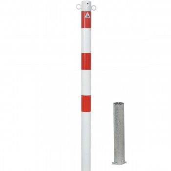 Absperrpfosten 60 mm Stahlrohr + 2 Ösen weiß besch. / rote Streifen herausnehmbar ohne Verschluss inkl. Bodenhülse