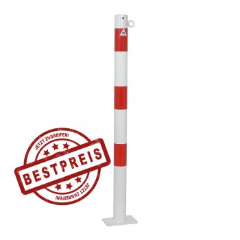 Absperrpfosten 60 mm Stahlrohr + 1 Öse weiß besch. / rote Streifen für Dübelbefestigung