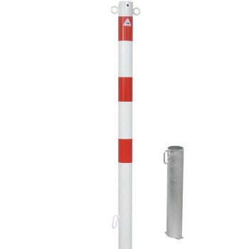 Absperrpfosten 60 mm Stahlrohr + 2 Ösen weiß besch. / rote Streifen herausnehmbar für Vorhangschloss
