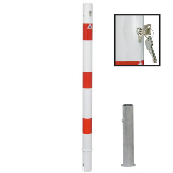 Absperrpfosten 60 mm Stahlrohr weiß besch. / rote Streifen herausnehmbar mit Profilzylinder