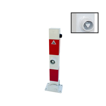 Absperrpfosten 70 x 70 mm Stahlrohr weiß besch. / rote Streifen umlegbar mit Dreikant 500 mm Überflur