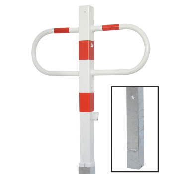Parkplatzsperre 70 x 70 mm Stahlrohr Überflur 900 mm herausnehmbar mit Dreikant weiß besch. / rote Streifen
