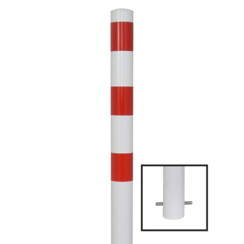 Absperrpfosten 89 mm Stahlrohr weiß besch. / rote Streifen zum einbetonieren