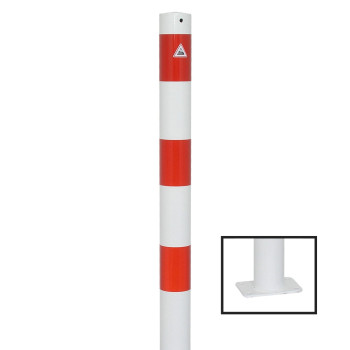 Absperrpfosten 89 mm Stahlrohr weiß besch. / rote Streifen für Dübelbefestigung