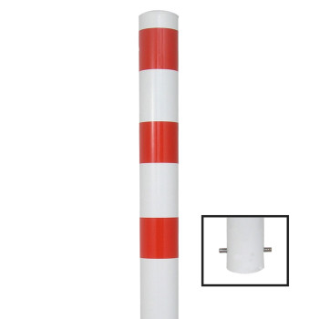 Absperrpfosten 102 mm Stahlrohr weiß besch. / rote Streifen zum einbetonieren