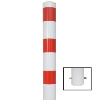 Absperrpfosten 108 mm Stahlrohr weiß besch. / rote Streifen zum einbetonieren