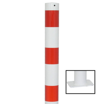 Absperrpfosten 108 mm Stahlrohr weiß besch. / rote Streifen für Dübelbefestigung